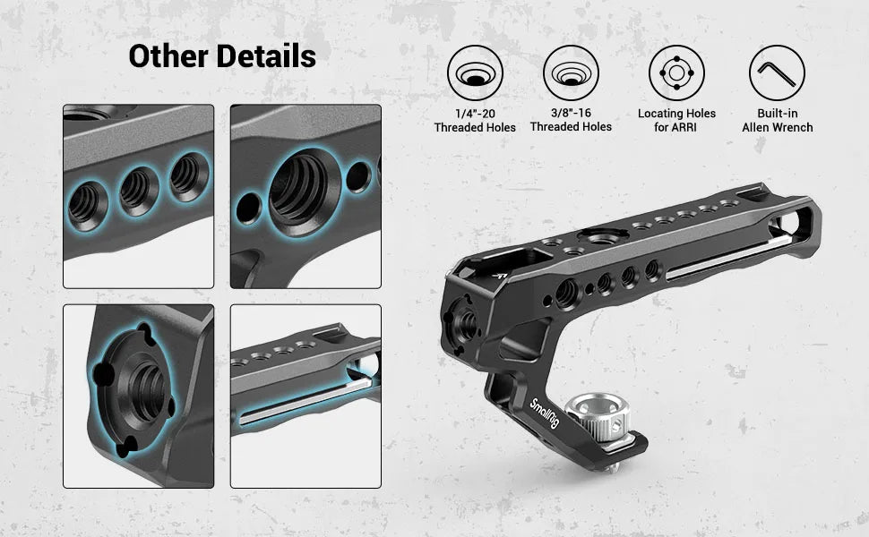 SmallRig Top Handle with Locating Holes for ARRI for Camera Cage, Ergonomic Design, with Anti-Off Designed Cold Shoe Adapter