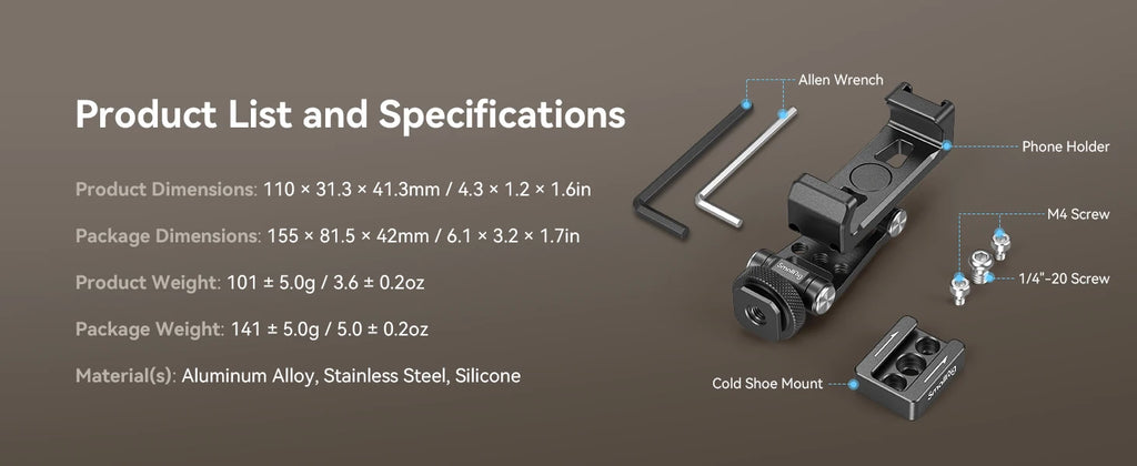 SmallRig Phone Support for DJI Stabilizers,Adjustment Phone Mount Adapter with 1/4"