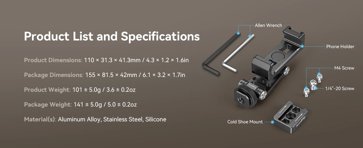 SmallRig Phone Support for DJI Stabilizers,Adjustment Phone Mount Adapter with 1/4"