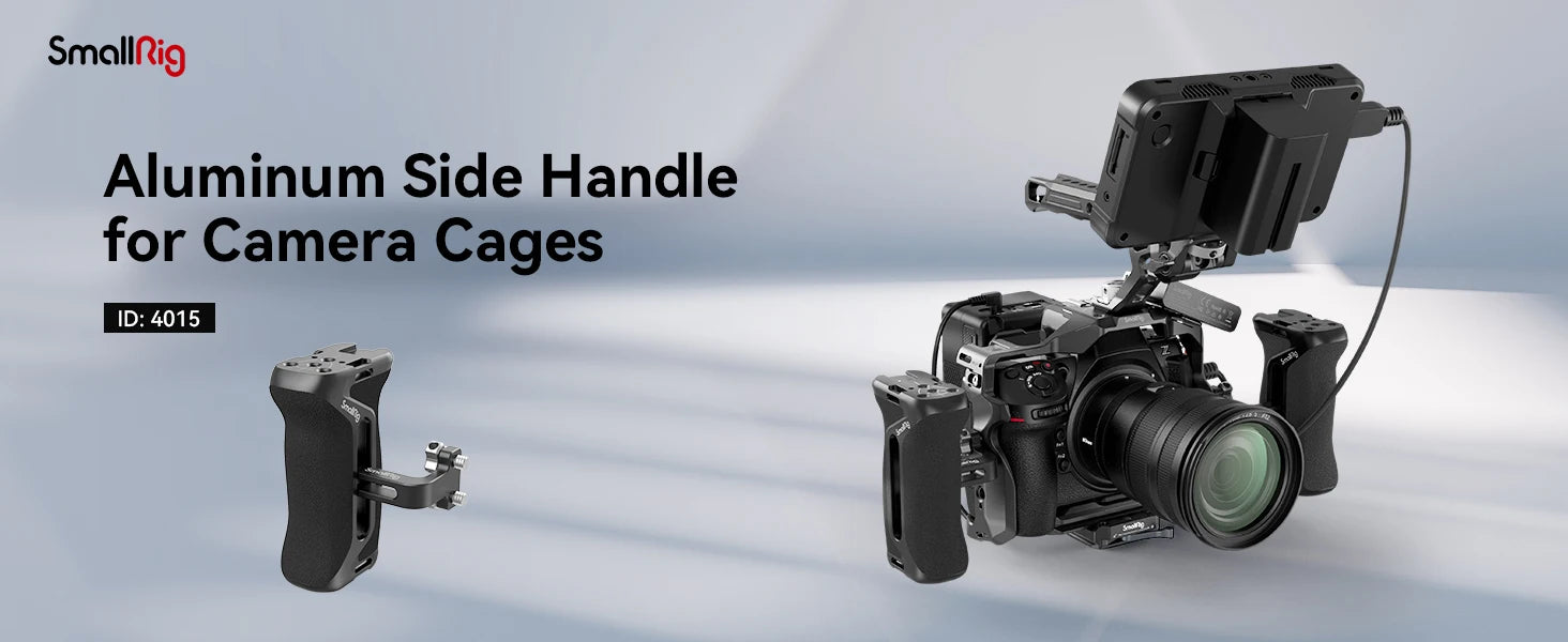 SmallRig DSLR Camera Hand Grip Aluminum Universal Side Handle W/ Screw Mounting Holes &Cold Shoe for Microphone DIY Options 4015