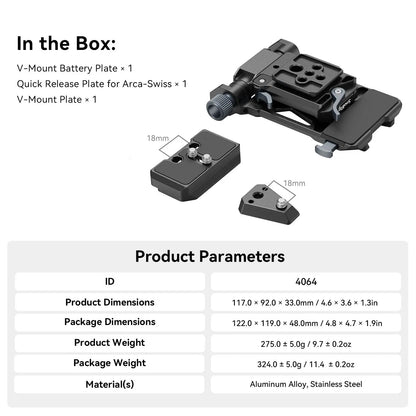 SmallRig V-Mount Battery Mounting Plate for Arca-Swiss Plate SmallRig Cage or Baseplate Quick Install Adjust for V-Mount Battery