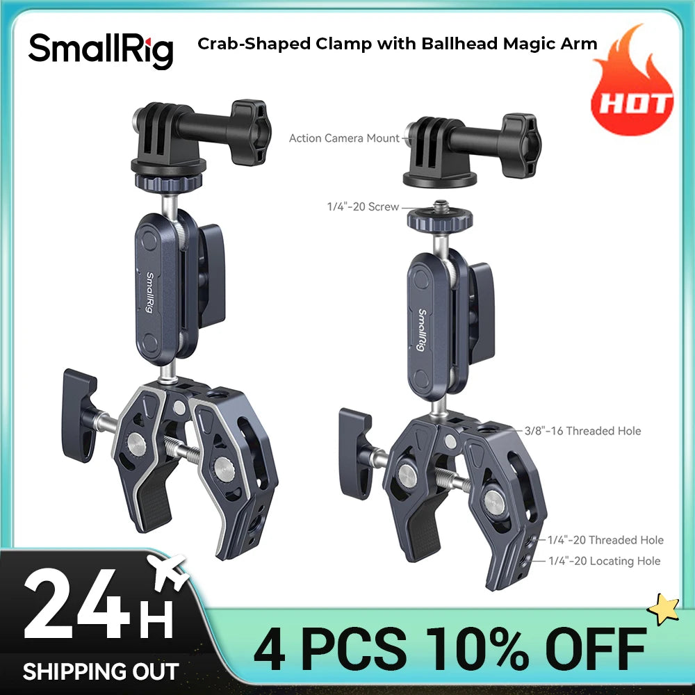Abrazadera en forma de súper cangrejo SmallRig con brazo mágico de cabeza esférica con fuerza de sujeción más fuerte tornillo de 1/4 "-20 para micrófonos de luces