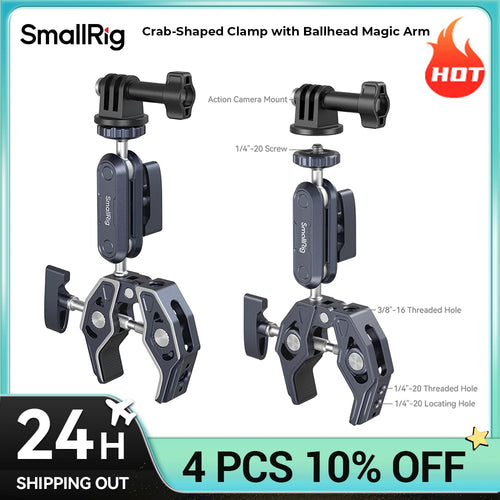 Abrazadera en forma de súper cangrejo SmallRig con brazo mágico de cabeza esférica con fuerza de sujeción más fuerte tornillo de 1/4 "-20 para micrófonos de luces