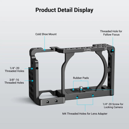 SmallRig Camera Cage only for Sony A6000 A6300 ILCE-6000 ILCE-6300 NEX7, A6000 Cage with 1/4" 3/8" Mounting Points and Cold Shoe