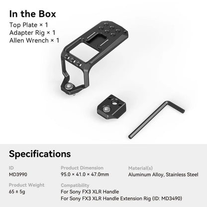 SmallRig Top Plate for Sony FX30 / FX3 XLR Unit to Protect for Sony FX3 XLR Handle with 1/4'' Threaded Holes Cold Shoe MD3990