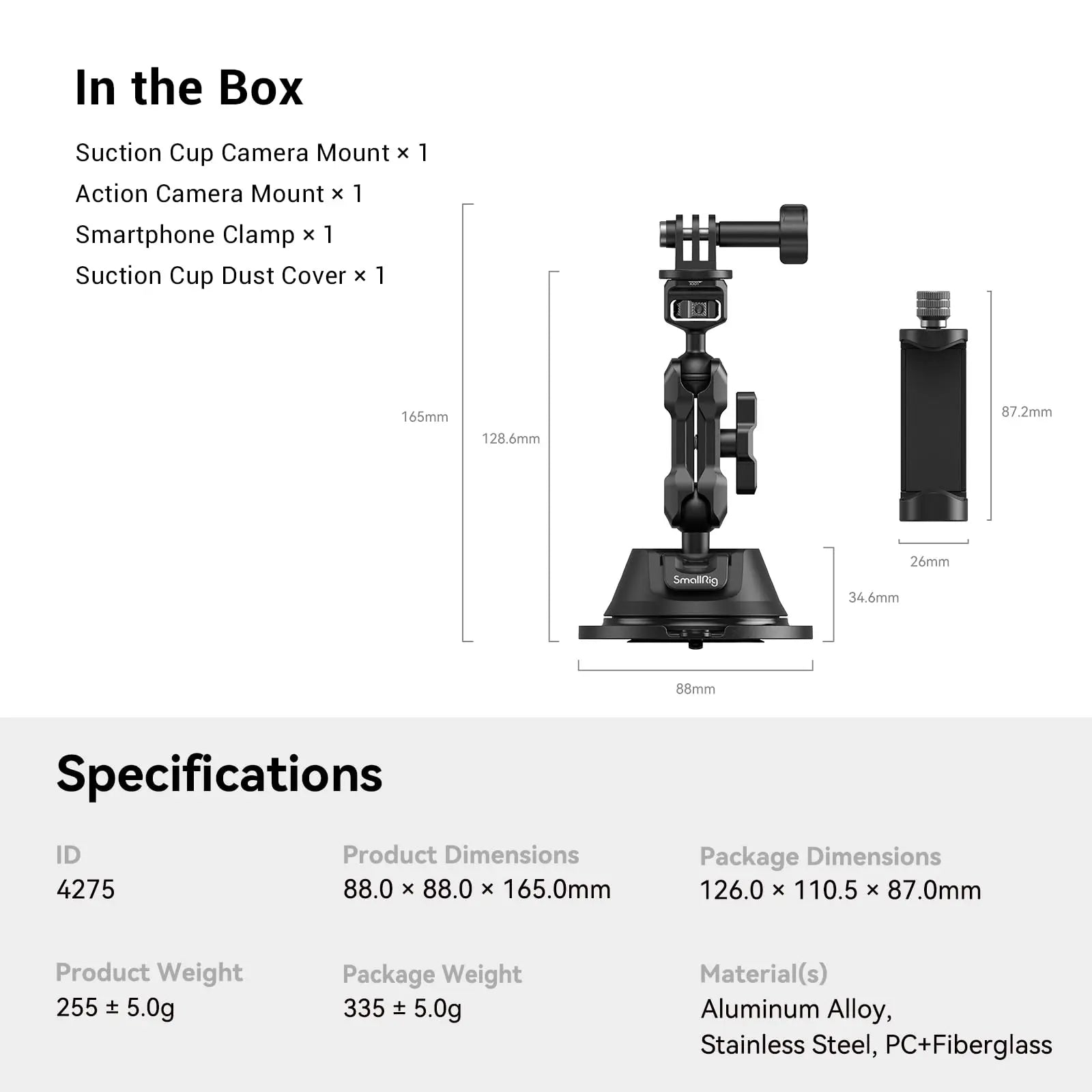 SmallRig Portable Suction Cup Mount Support for Smartphones / Action Cameras