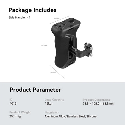 SmallRig DSLR Camera Hand Grip Aluminum Universal Side Handle W/ Screw Mounting Holes &Cold Shoe for Microphone DIY Options 4015