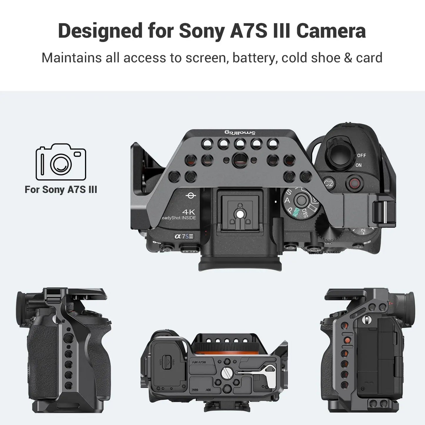 SMALLRIG Camera Cage Only for Sony Alpha 7S III / A7S III / A7SIII / A7S3 Formfitting Full Cage with 1/4"-20 & 3/8"-16 Threads