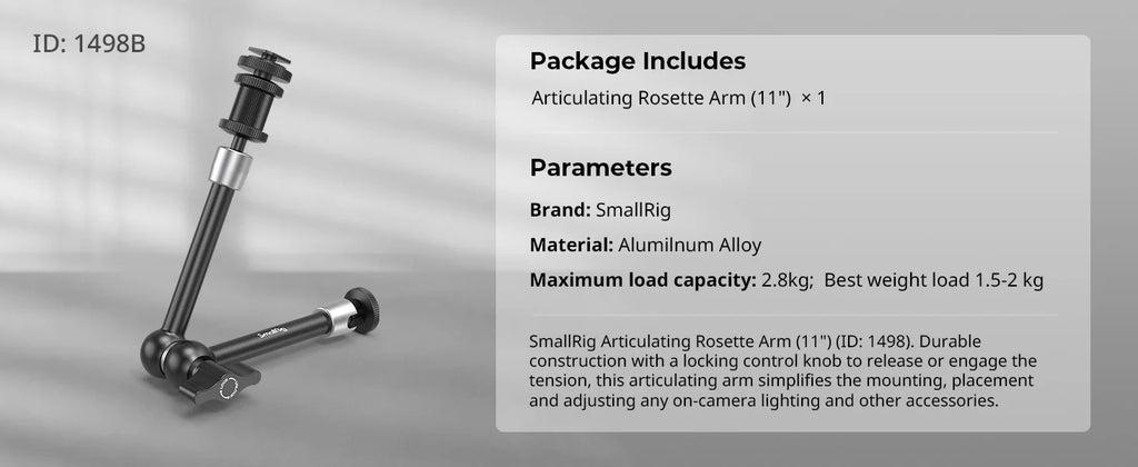 SmallRig Adjustable Friction Articulating Magic Arm 11" Long with Cold Shoe Mount Standard 1/4"-20 Threaded Screw Adapter