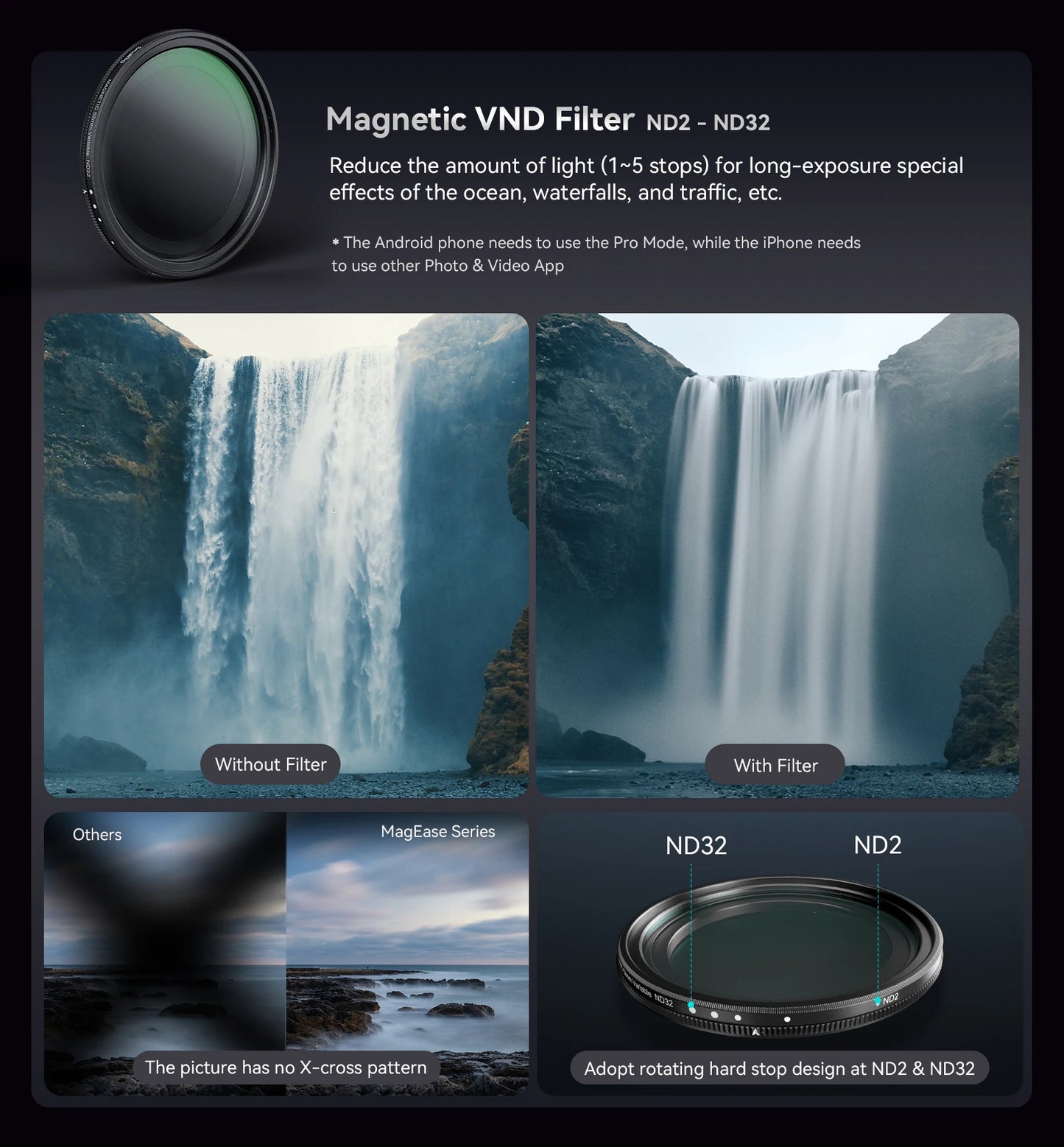 SmallRig 2-in-1 52mm Magnetic Filter Adapter Ring / Phone Stand for iPhone, Foldable Compact and Portable 4219