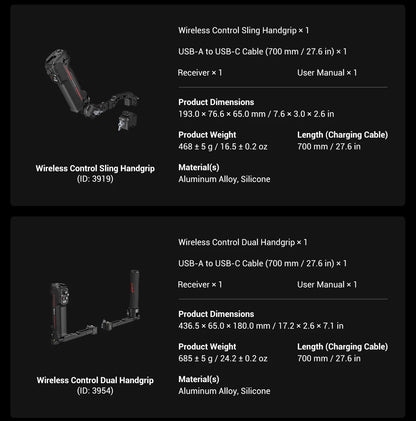 SmallRig Wireless Control Sling Handgrip  for DJI RS 2, for DJI RS 3 Pro / RS 4/RS 4 Pro with Wireless Controller 3920