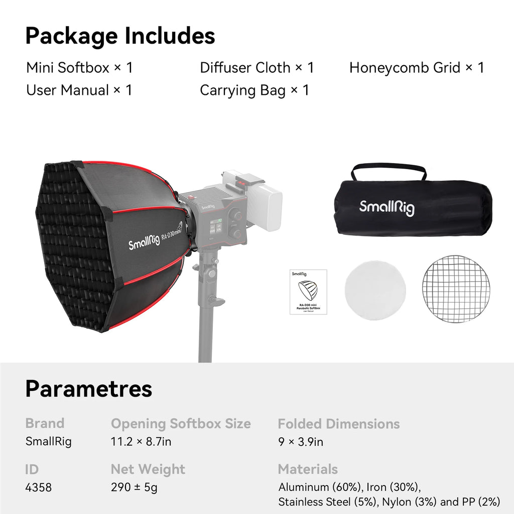 SmallRig Mini Parabolic Softbox RA-D30 RC 60B COB 29cm Quick Release