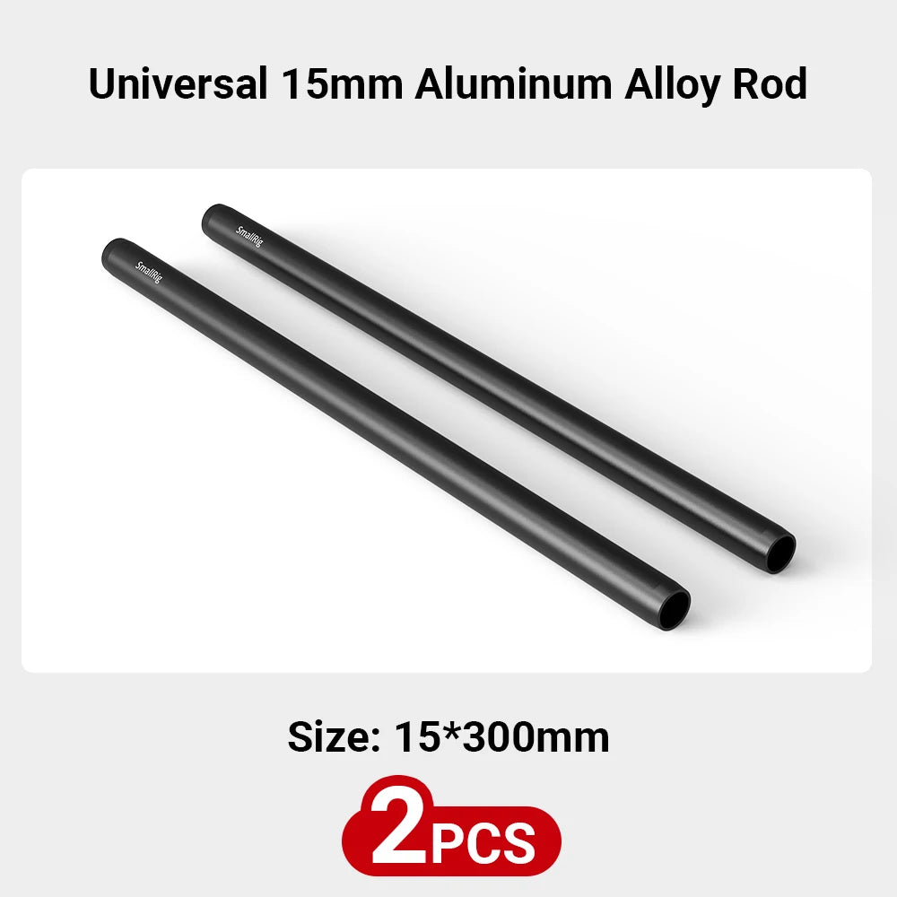 SmallRig 2PCS 15mm Aluminum Alloy Rods 30cm / 12inch Long for Dslr Camera 15mm Rods System Camera Rail Rod Black 1053