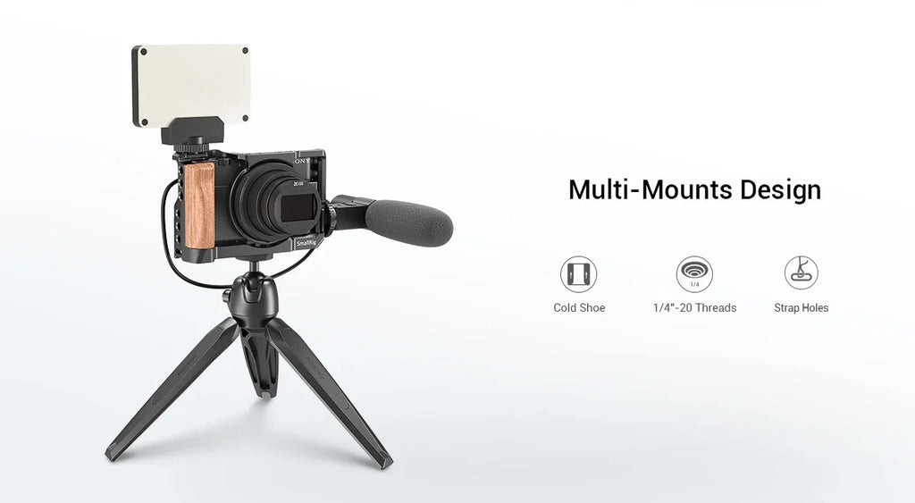 SmallRig Cage for Sony RX100 VII & RX100 VI Camera Feature w/ Wooden Side Handle Cold Shoe Mount Fr Microphone DIY Options 2434