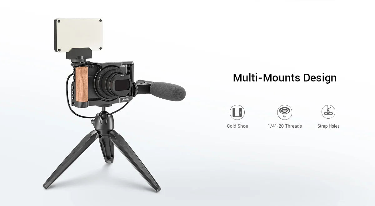 SmallRig Cage for Sony RX100 VII & RX100 VI Camera Feature w/ Wooden Side Handle Cold Shoe Mount Fr Microphone DIY Options 2434