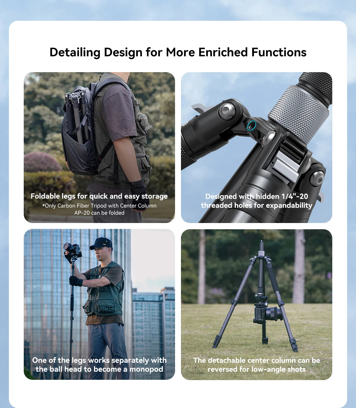 SmallRig Carbon Fiber Tripod with Center Column AP-20 Stable and Lightweight Carbon Fiber Legs Load 12kg Quickly Adjustable 4059