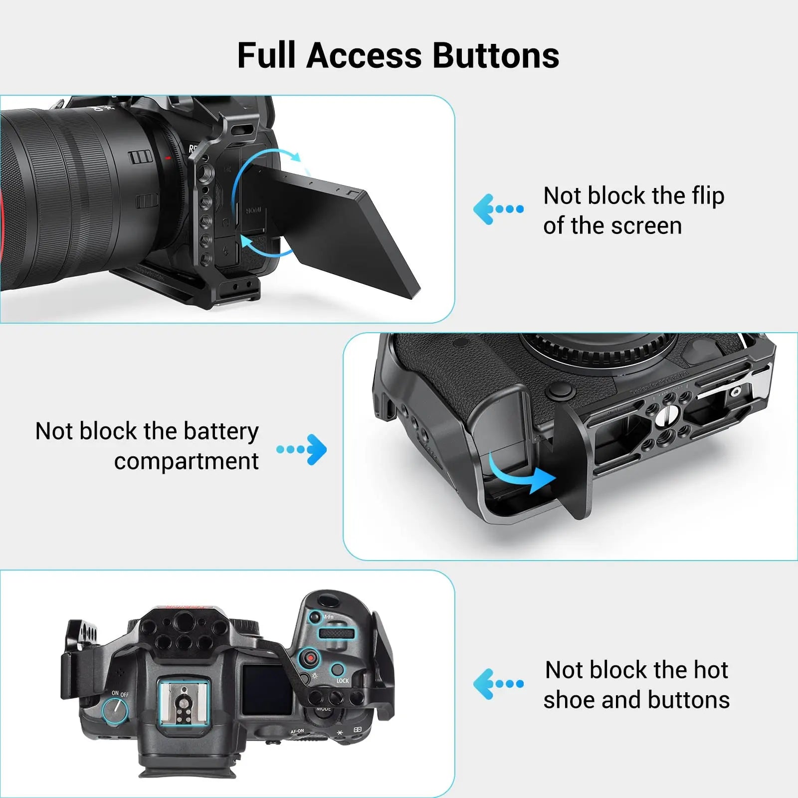 SmallRig Camera Cage for Canon EOS R5 R6 R5 C built-in Cold Shoe NATO Rail 1/4'' Arri Hole Camera Rig Video Set 2982B