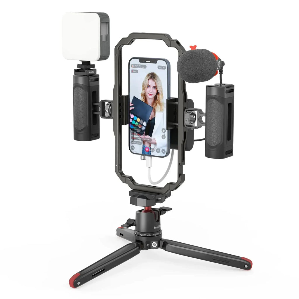 SmallRig Universal Phone Vlog Tripod Video Rig kit Case Cage with 2 Handle Microphone Light