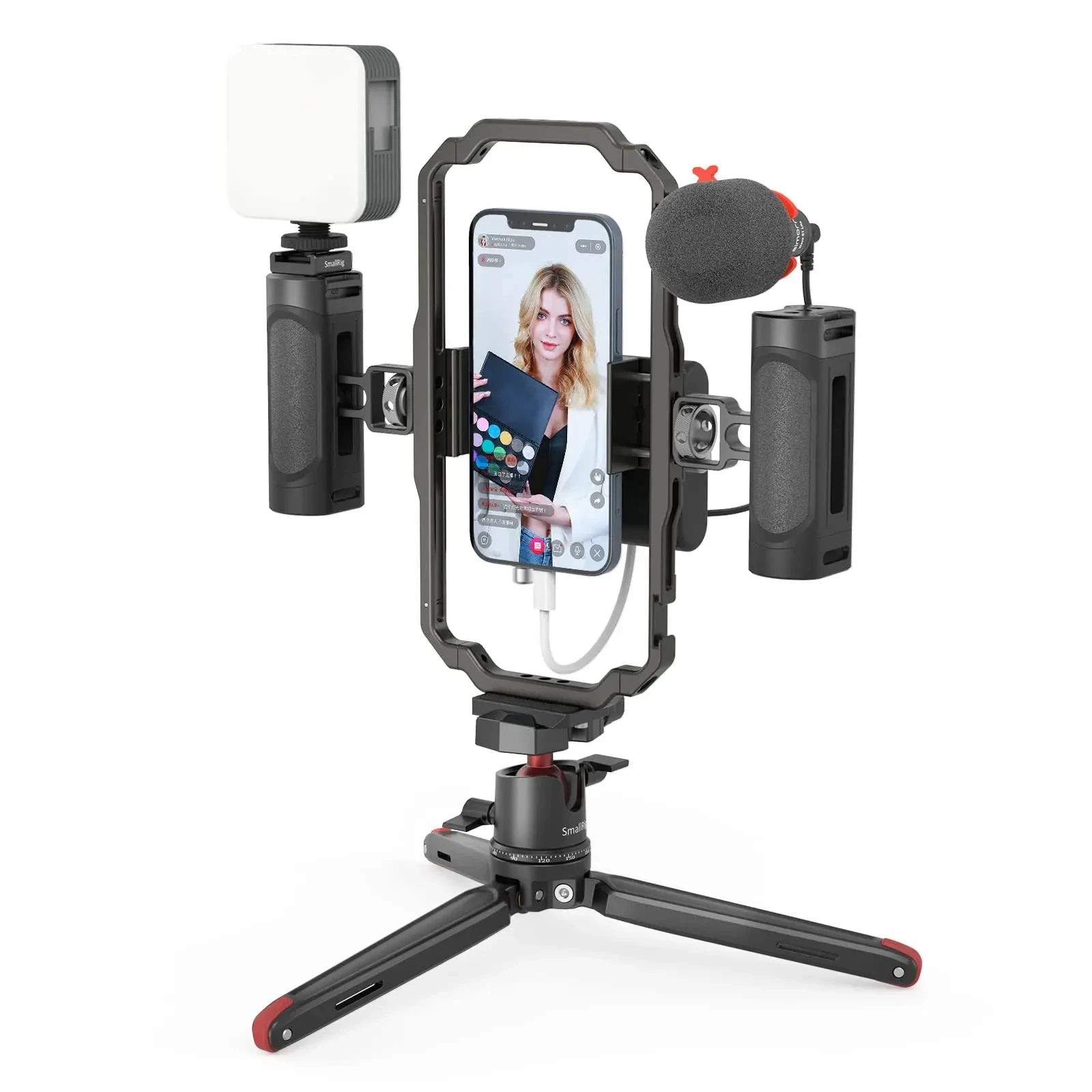 SmallRig Universal Phone Vlog Tripod Video Rig kit Case Cage with 2 Handle Microphone Light