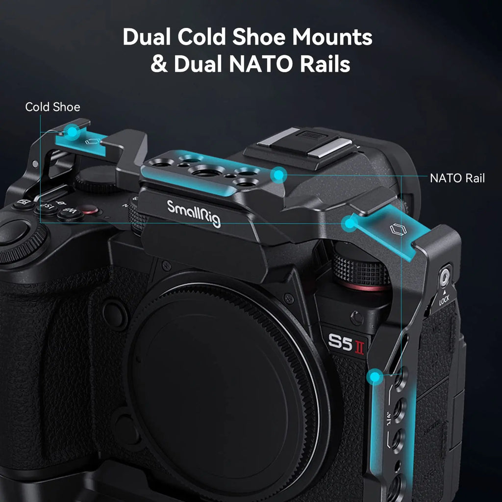 SmallRig Cage for Panasonic LUMIX S5 II Full Cage Kit with NATO Rails Cold Shoe Mounts Arca-Swiss Quick-Release Plate