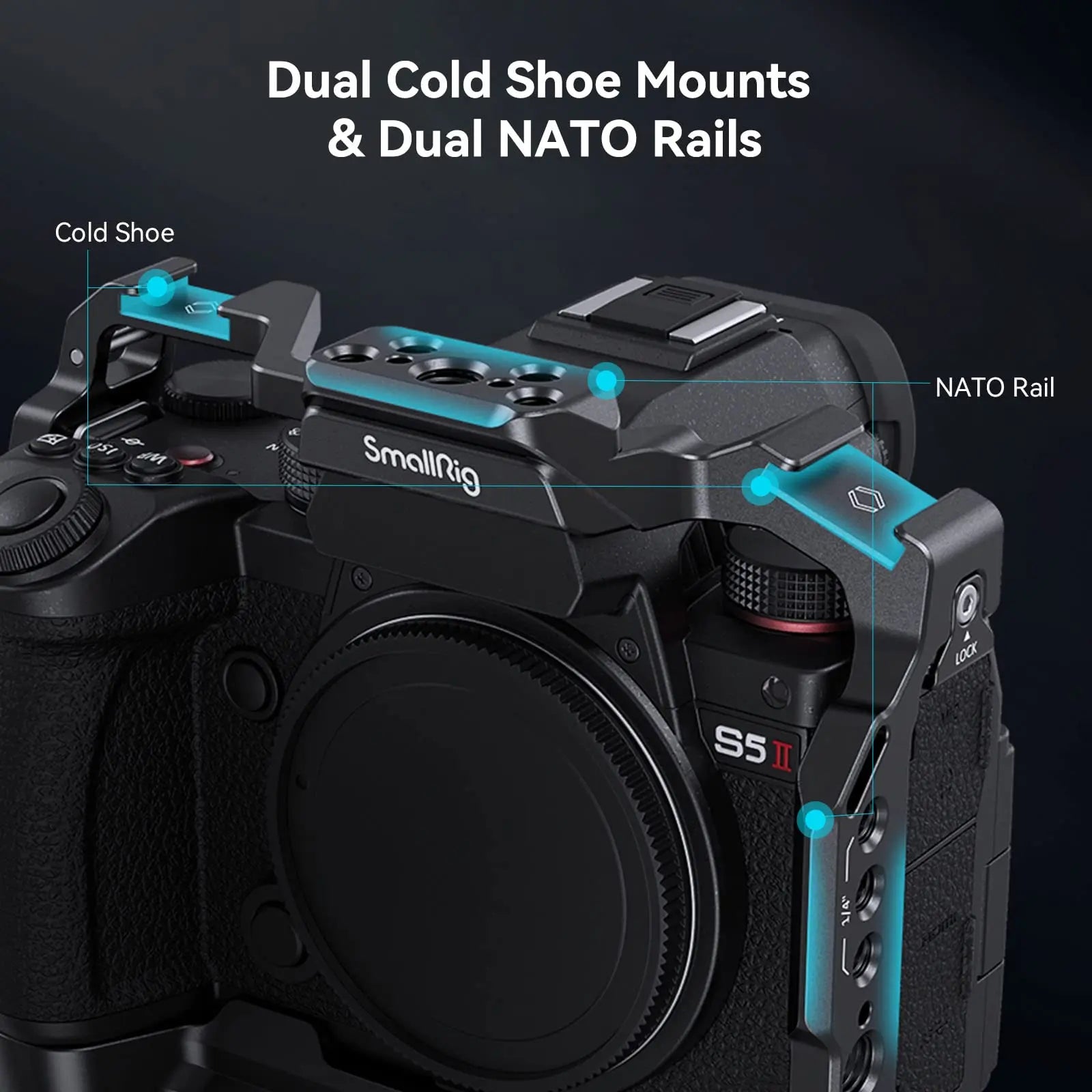 SmallRig Cage for Panasonic LUMIX S5 II Full Cage Kit with NATO Rails Cold Shoe Mounts Arca-Swiss Quick-Release Plate