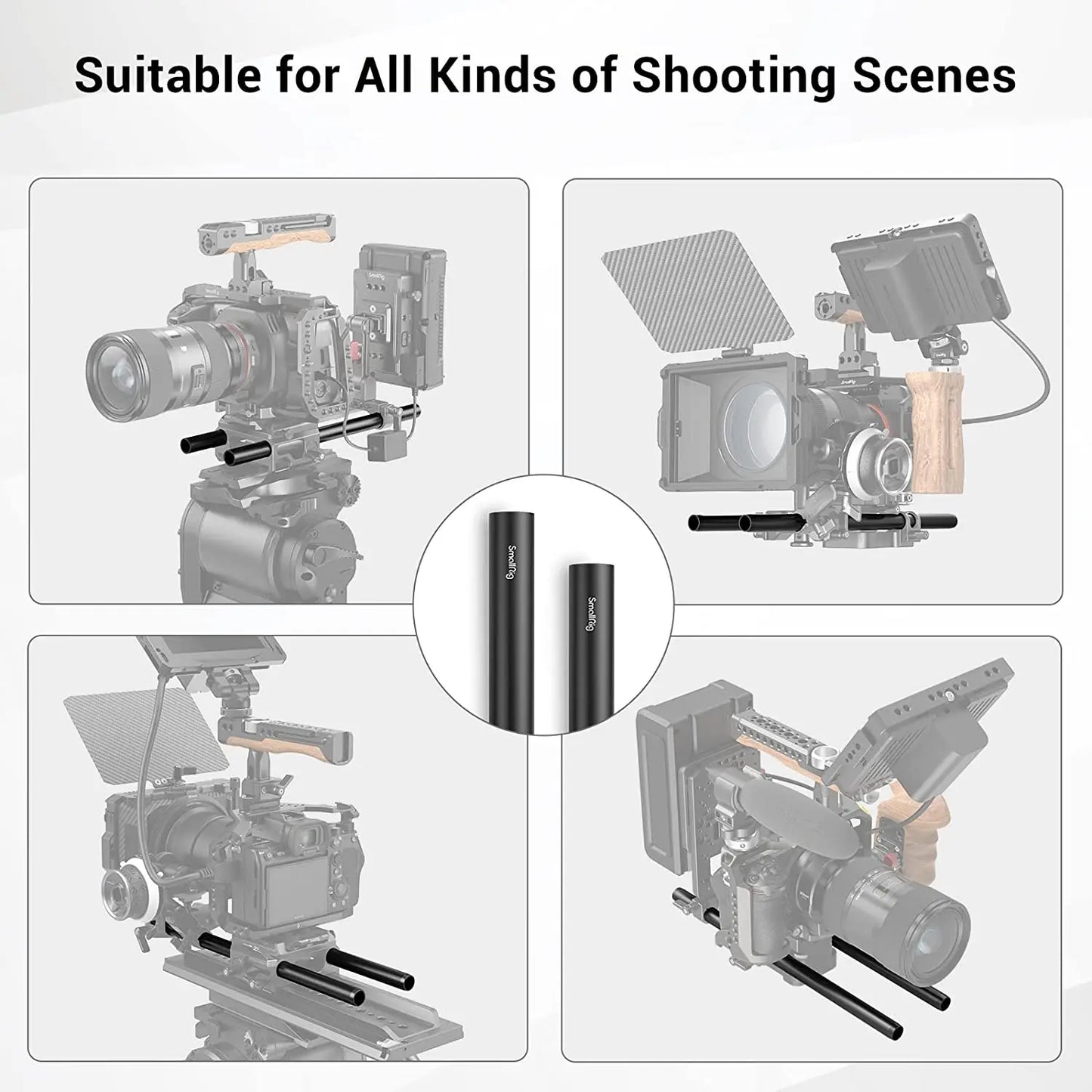 SmallRig 15mm Carbon Fiber Rod 18 Inches Long for Dslr Camera Rig Camera 15mm Rail Support System  - 0871 (2pcs Pack)