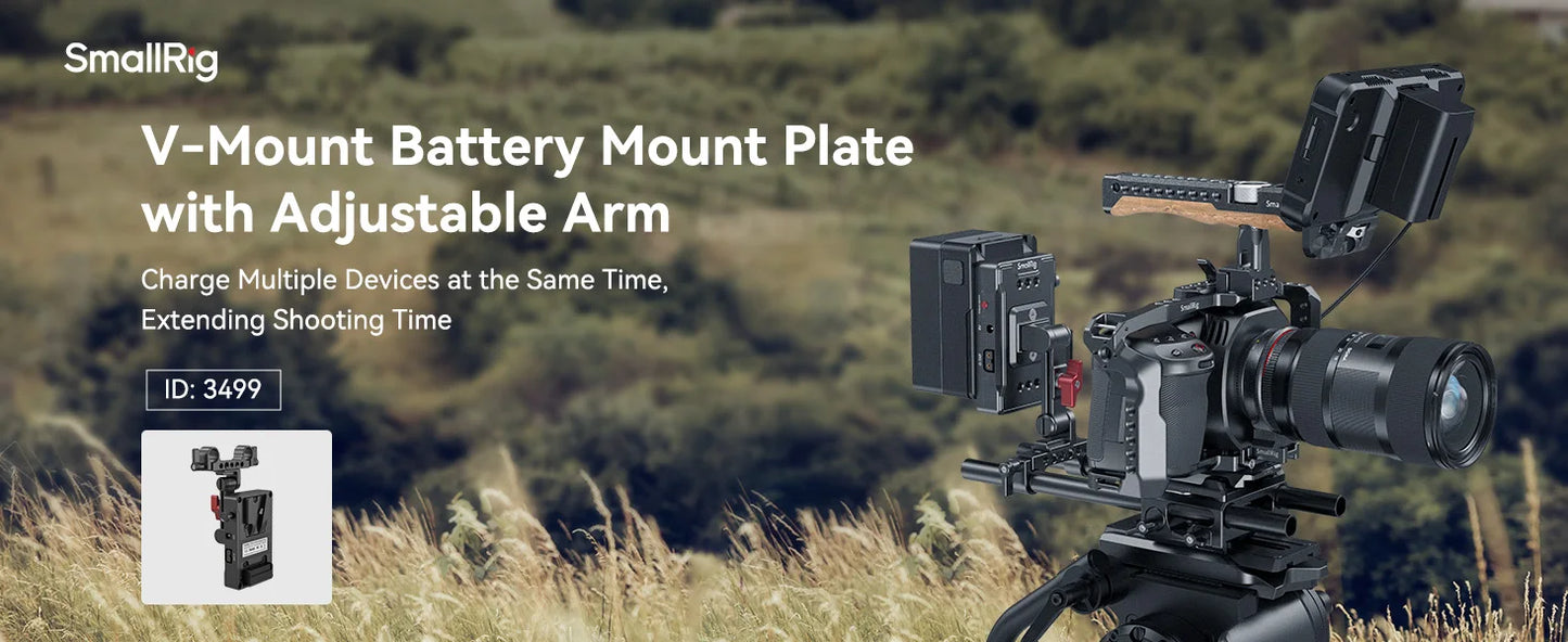 SmallRig V Mount Battery Adapter Plate, Power Supply Splitter with 15 mm Rod Clamp and Adjustable Arm, for Sony for Canon 3499