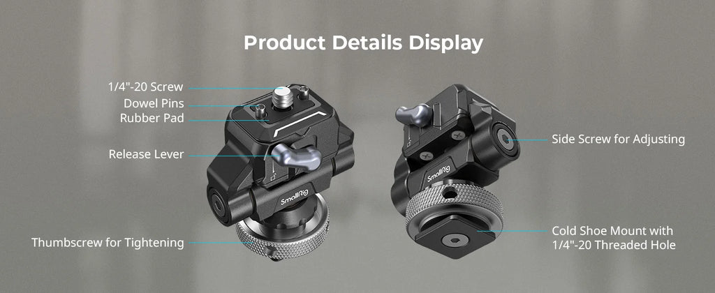 SmallRig Quick Release Camera Monitor Mount with Cold Shoe,Supports Swivel 360° and Tilt 170° Adjustable,Drop-in HawkLock Holder