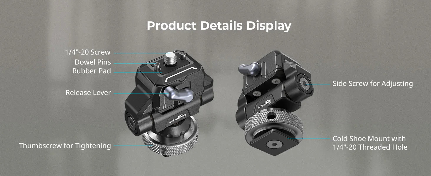 SmallRig Quick Release Camera Monitor Mount with Cold Shoe,Supports Swivel 360° and Tilt 170° Adjustable,Drop-in HawkLock Holder