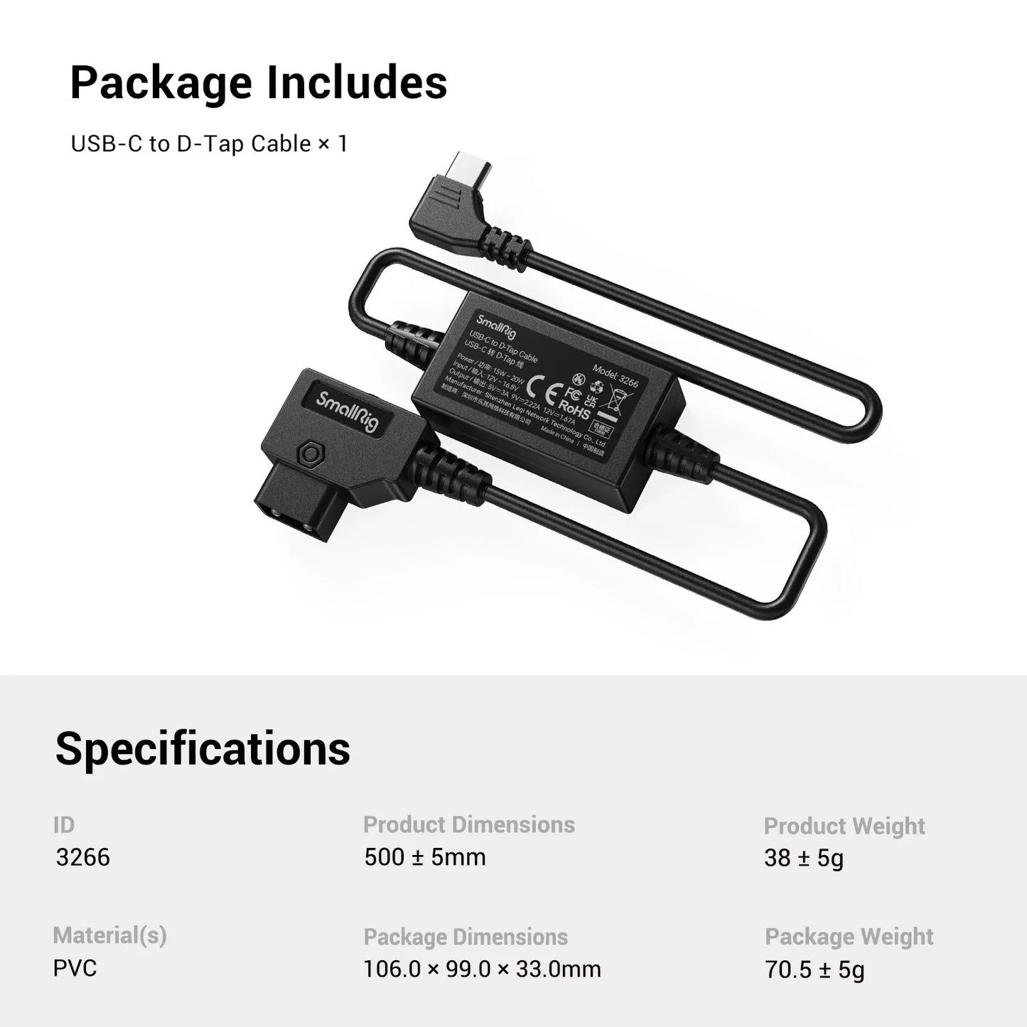 SmallRig D-Tap to USB-C Power Cable