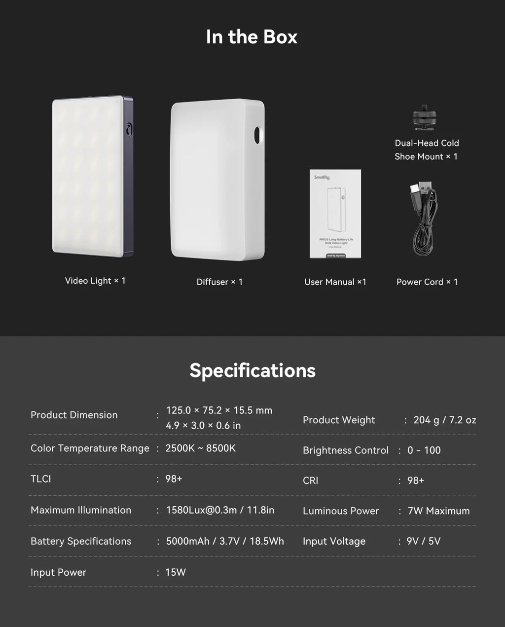 SmallRig RM120 Super Long-Battery-Life RGB Video Light Portable  All-in-One