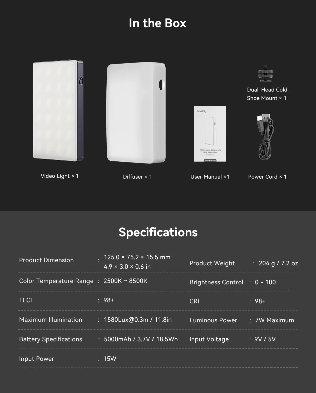 SmallRig RM120 Super Long-Battery-Life RGB Video Light Portable  All-in-One