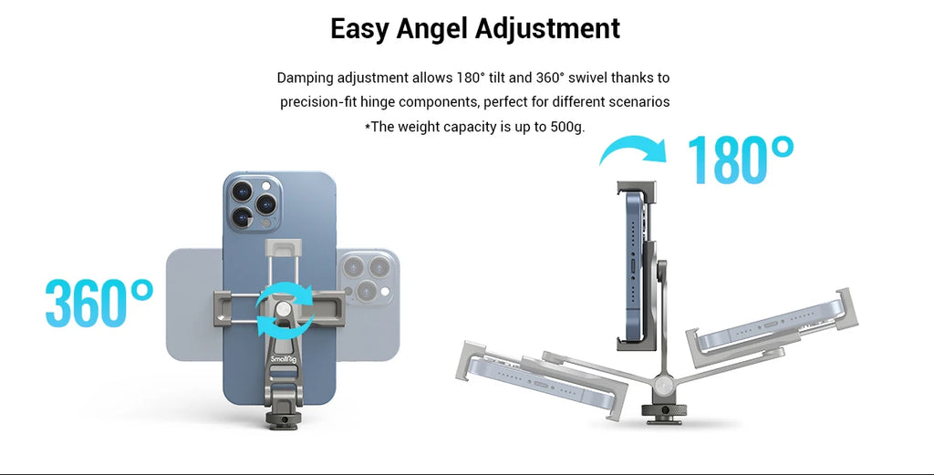 SmallRig Multifunctional Universal Metal Smartphone Holder with Cold Shoe Mount and 1/4"-20 Threaded Holes Portable 3559