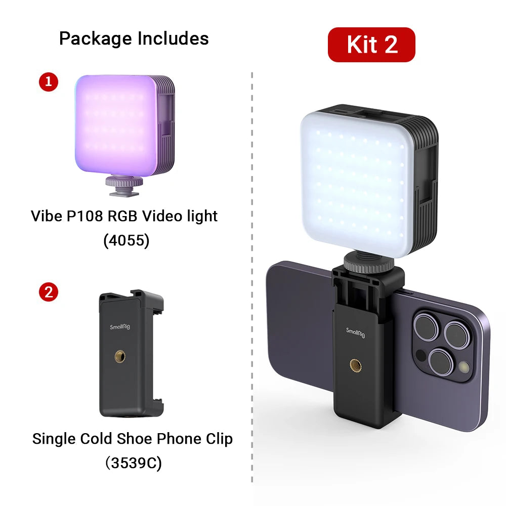 SmallRig Portable Vibe P108 RGB Video Light Smart Light 130mins long-lasting Pocket Size 108 LED Beads Floodlights 4055