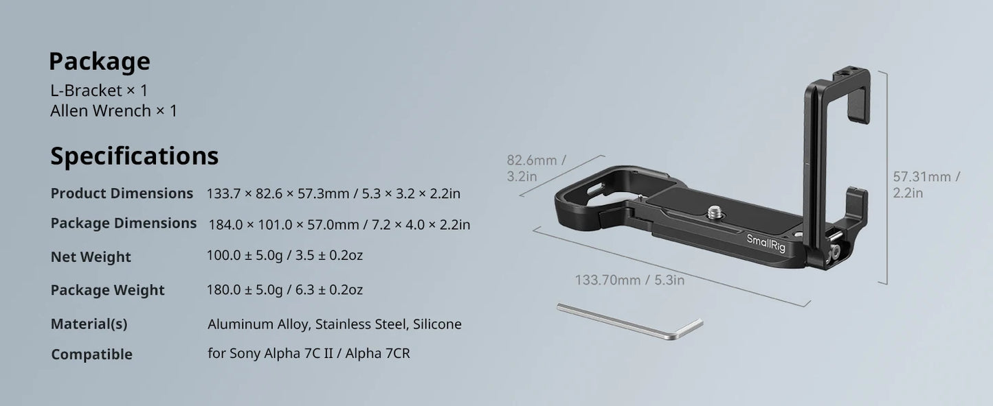 SmallRig L-Bracket for Sony Alpha 7C II / Alpha 7CR Arca Compatible Quickly Switch Side Plate Baseplate for Sony A7C II 4569