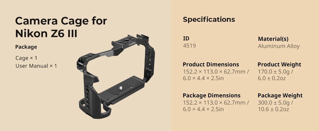 SmallRig Camera Cage for Nikon Z 6III with Arca-Swiss Quick Release Plate for DJI RS 3 /RS 3 Pro /RS 4 /RS 4 Pro or Tripod Mount