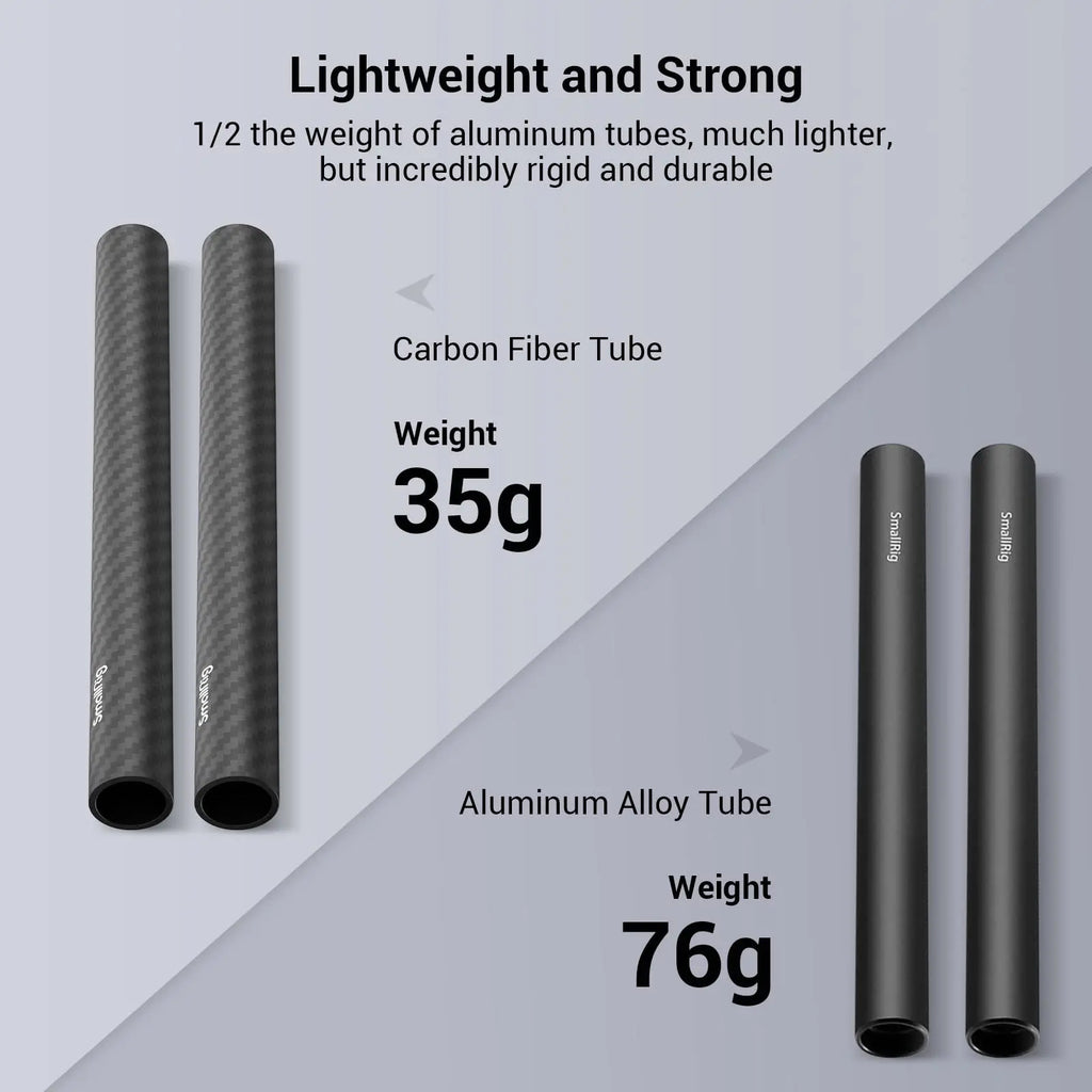 SmallRig 15mm Carbon Fiber Rod Length 10cm/15cm/20cm/22.5cm/30cm, Light Weight Rods for 15mm Support System Camera Rig 2PCS Pack