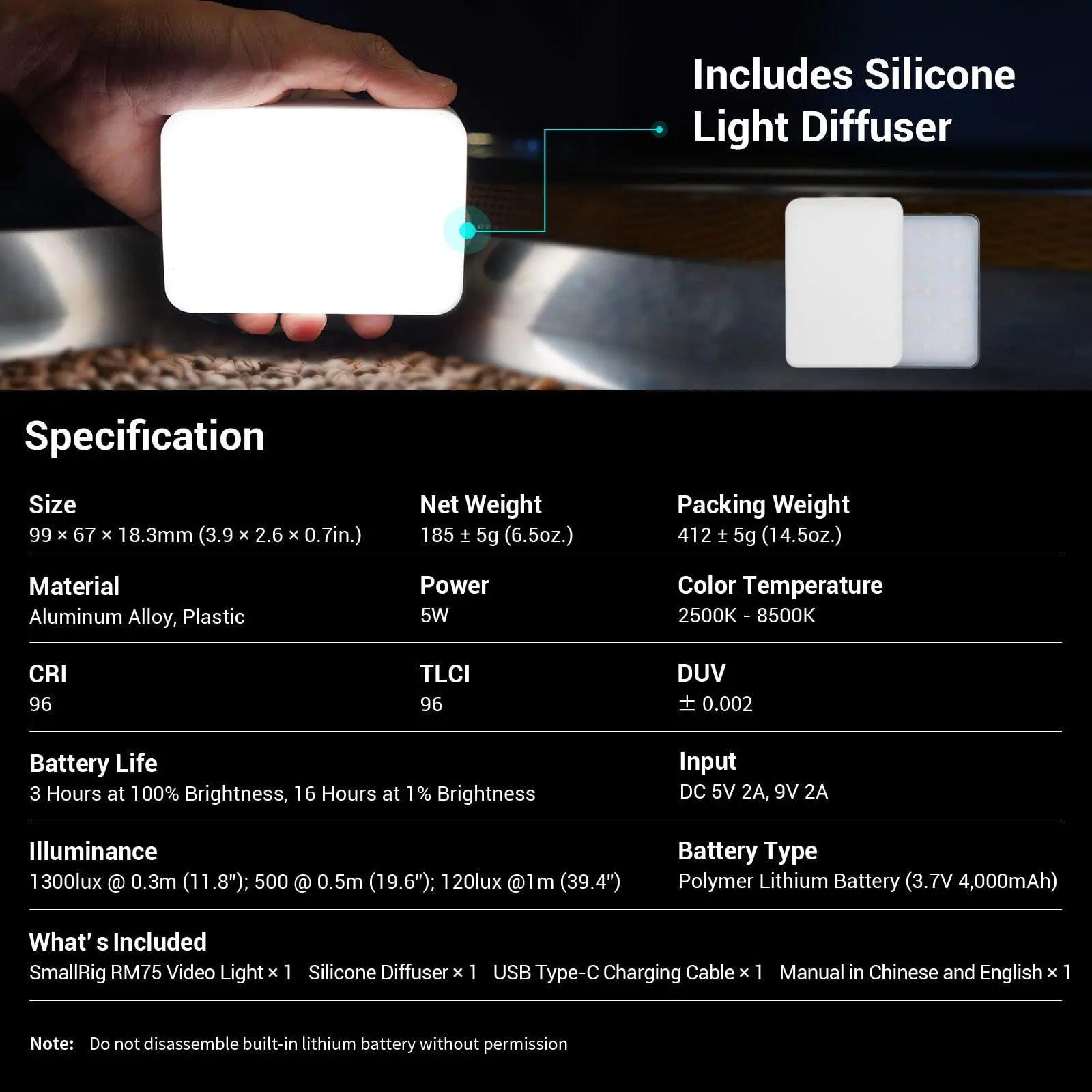 SmallRig RM75 RGB Magnetic Video Light RGBWW Full Color Portable App LED Light Panel 4000mAh Battery for Vlogging Photography