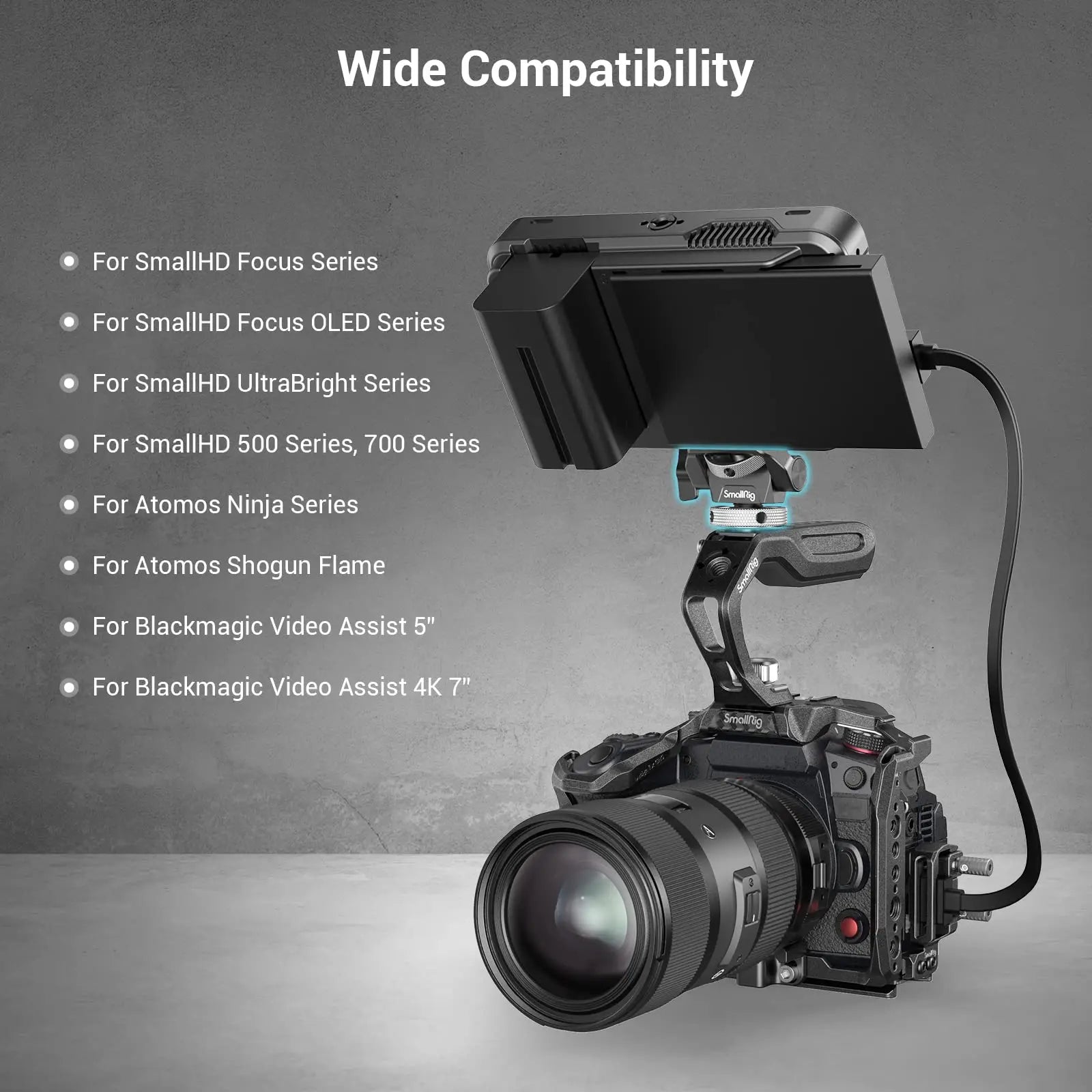 SmallRig Quick Release Monitor Holder Camera Clamp Swivel and Adjustable Monitor Mount with Cold Shoe/ARRI/NATO Mount 2905B