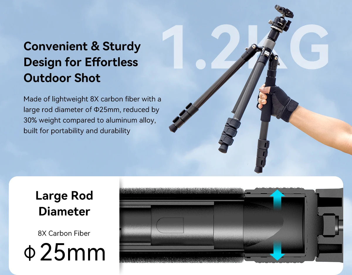 SmallRig Carbon Fiber Tripod with Center Column AP-20 Stable and Lightweight Carbon Fiber Legs Load 12kg Quickly Adjustable 4059