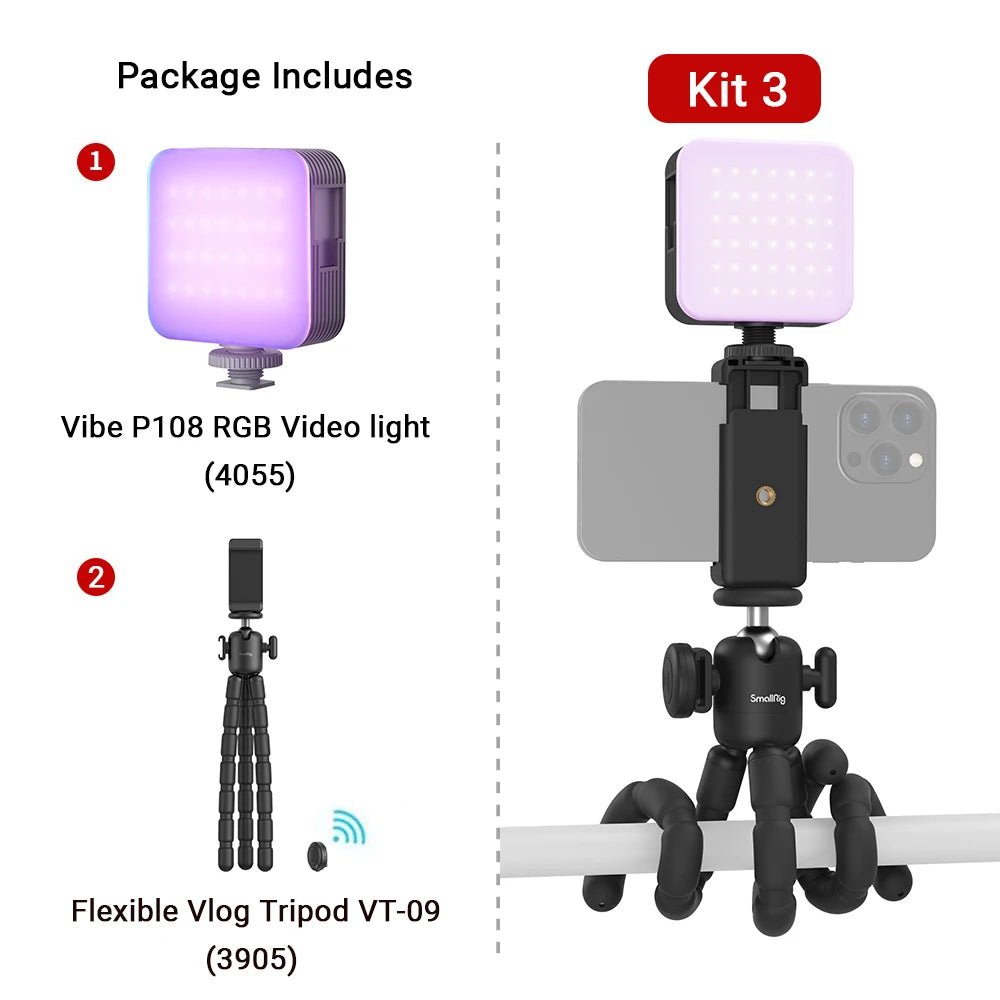 SmallRig Portable Vibe P108 RGB Video Light Smart Light 130mins long-lasting Pocket Size 108 LED Beads Floodlights 4055