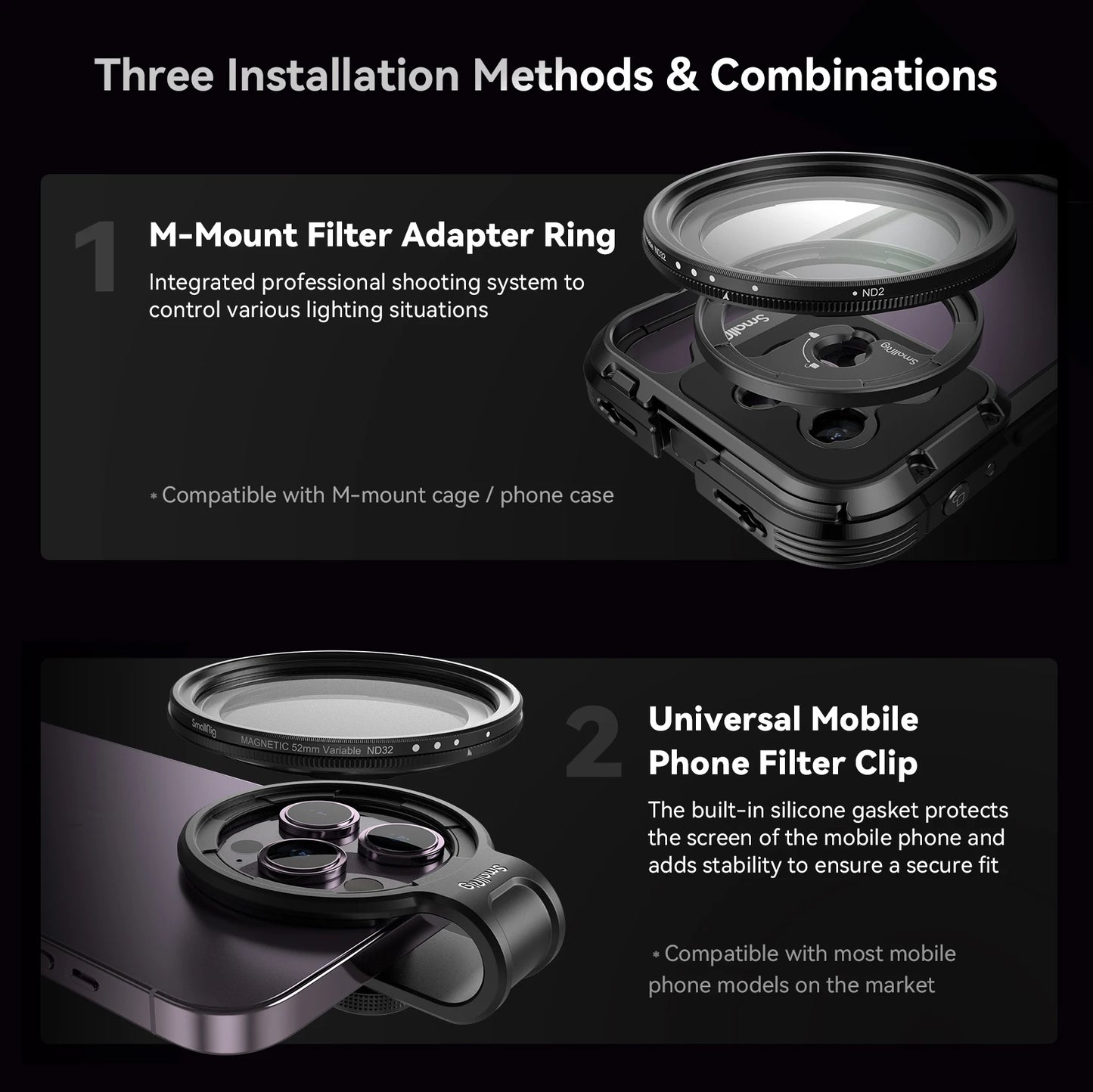 SmallRig 2-in-1 52mm Magnetic Filter Adapter Ring / Phone Stand for iPhone, Foldable Compact and Portable 4219