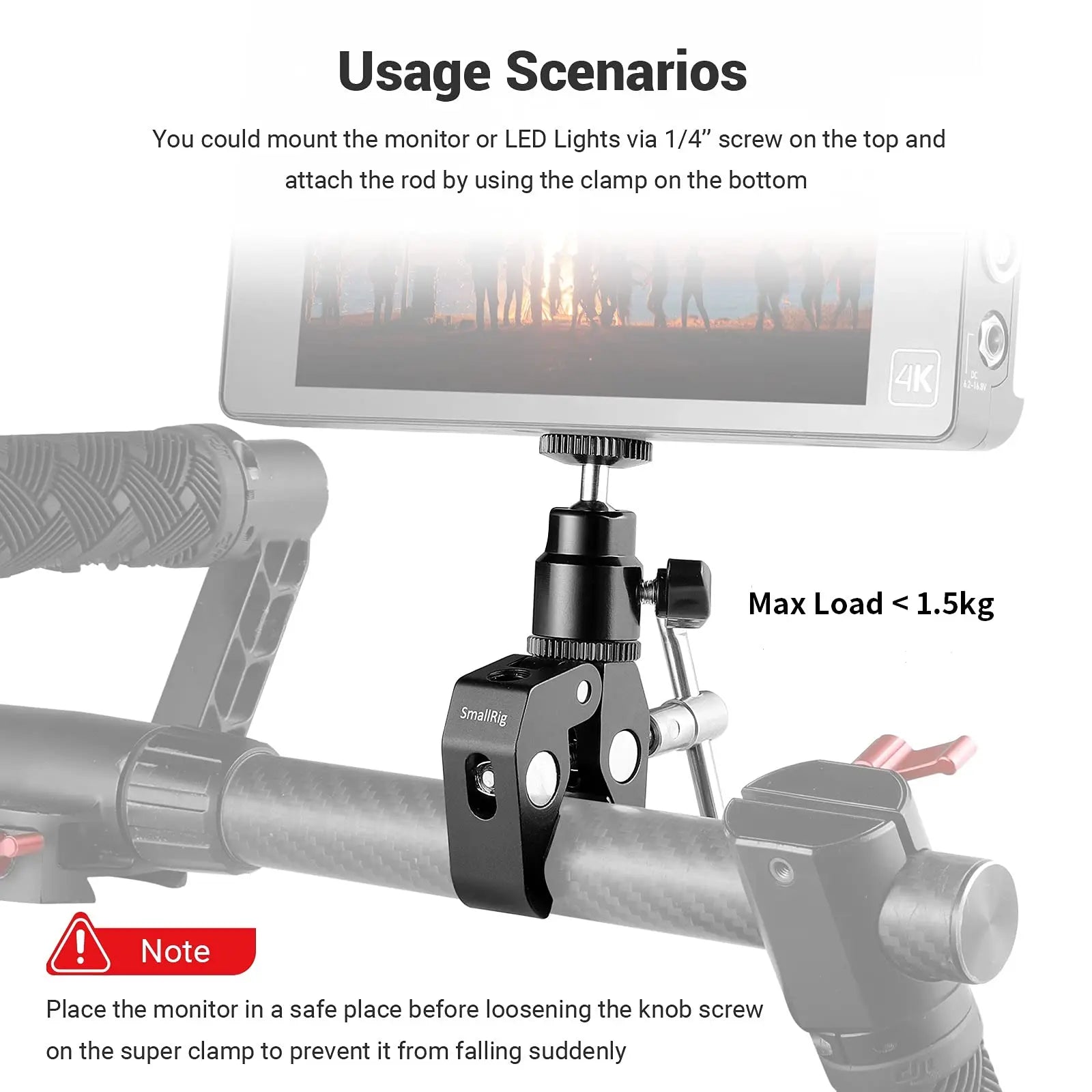 SmallRig DSLR Camera Super Clamp Holder w/ Ball Head Mount Hot Shoe Adapter For Gopro/Camera Light/Monitor Attachment 1124