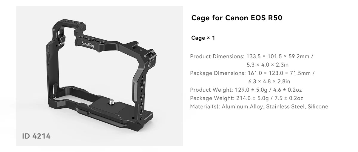SmallRig Cage for Canon EOS R50 All-in-one Cage with 1/4"-20 Hole, ARRI 3/8"-16 Locating Hole, Cold Shoe Mount, NATO Rail
