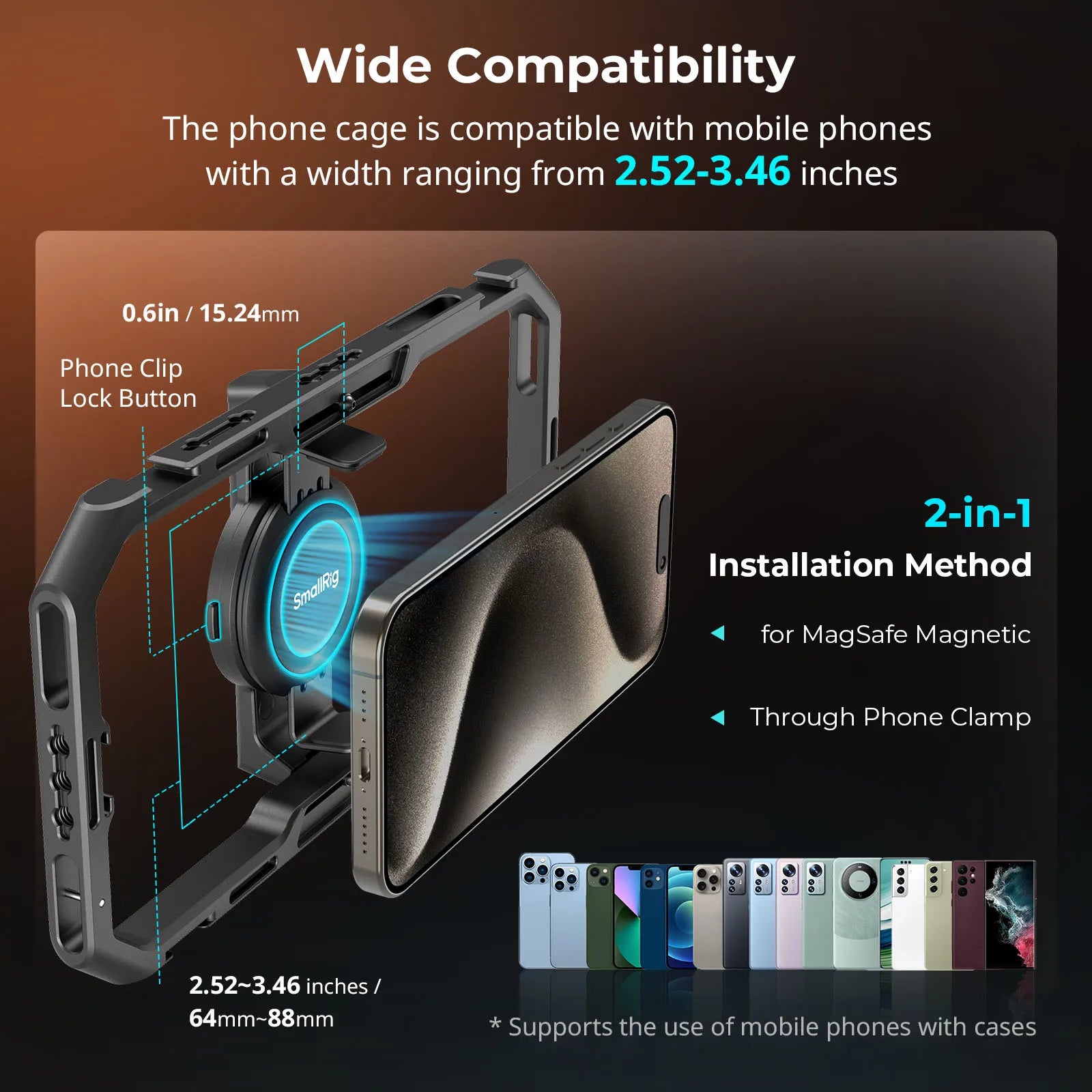 SmallRig Universal All-in-One Video Cage Kit,Aluminum Smartphone Video Rig Kit with Wireless Control Dual Handles for Smartphone