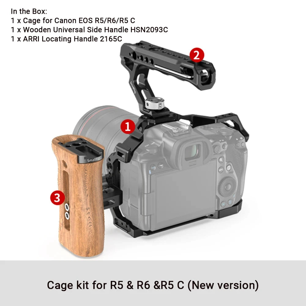 SmallRig Camera Cage for Canon EOS R5 R6 R5 C built-in Cold Shoe NATO Rail 1/4'' Arri Hole Camera Rig Video Set 2982B