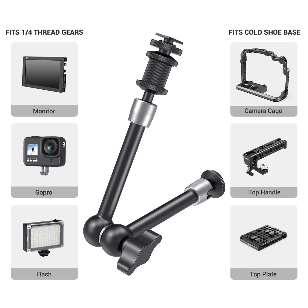SmallRig Adjustable Friction Articulating Magic Arm 11" Long with Cold Shoe Mount Standard 1/4"-20 Threaded Screw Adapter