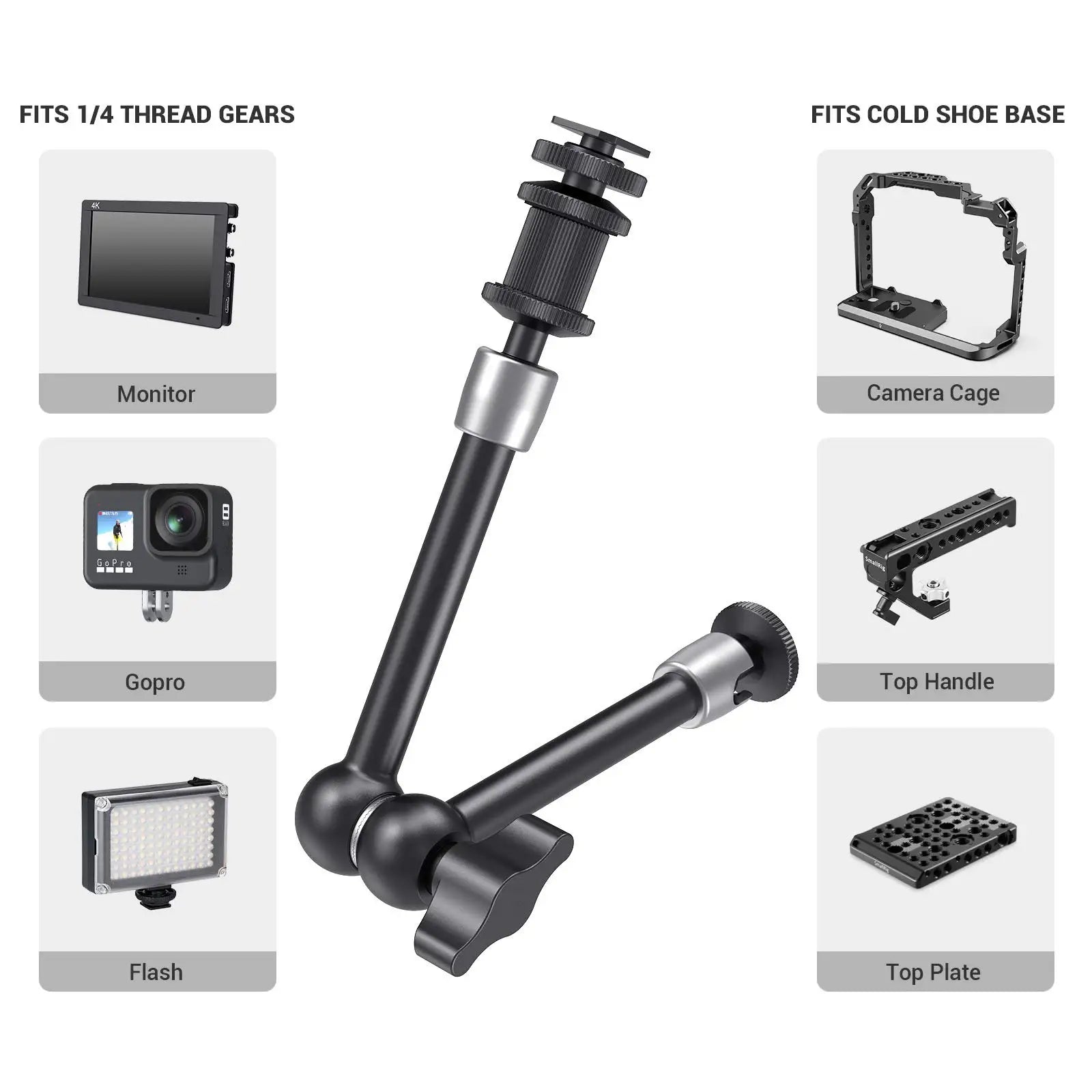 SmallRig Adjustable Friction Articulating Magic Arm 11" Long with Cold Shoe Mount Standard 1/4"-20 Threaded Screw Adapter