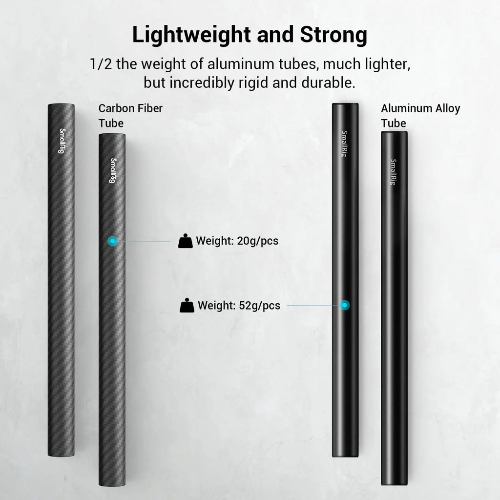 SmallRig 15mm Carbon Fiber Rod for 15mm Rod Support System (Non-Thread), 20cm 8 inches Long, Pack of 2 - 870