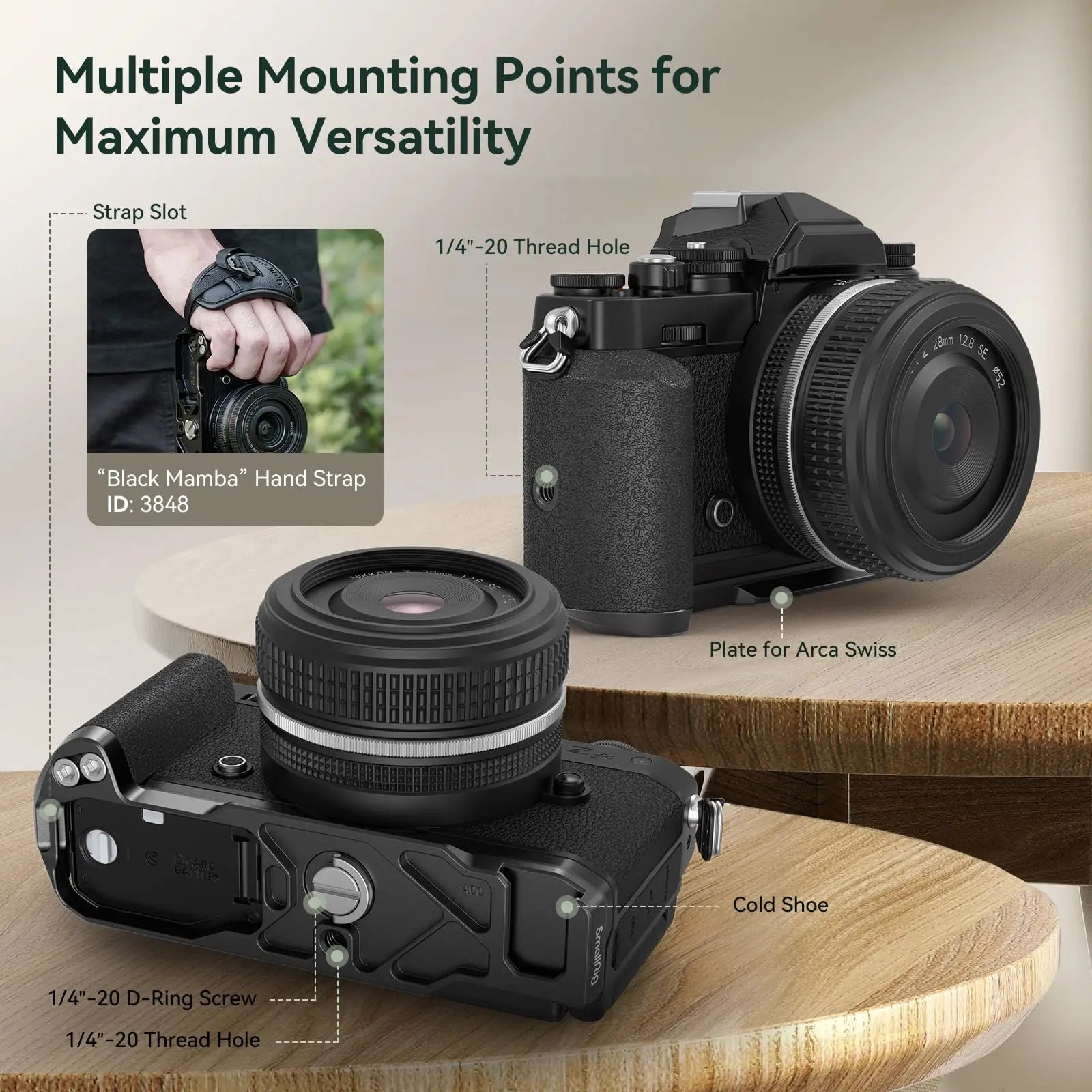 SmallRig Z fc Handgrip L-Shape Grip Holder for Nikon Z fc Camera, Retro-Style Side Handle with 1/4"-20 Threaded Hole, Cold Shoe